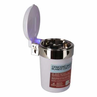 1x auto asbak wit met led verlichting en klepje 11 x 9 cm
