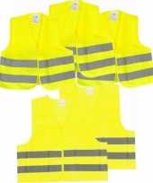 5x veiligheidsvesten hesjes geel voor volwassenen kinderen